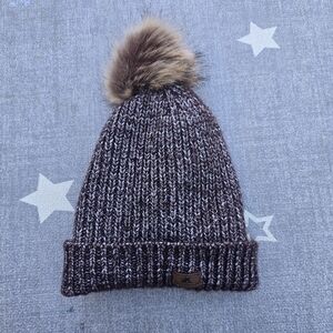 Purple Metallic Knit Pom-Pom Beanie